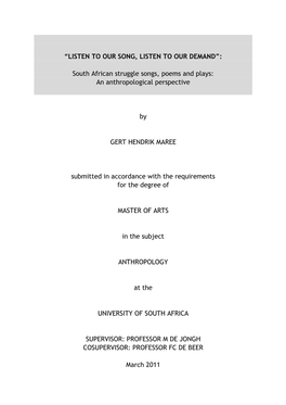 South African Struggle Songs, Poems and Plays: an Anthropological Perspective