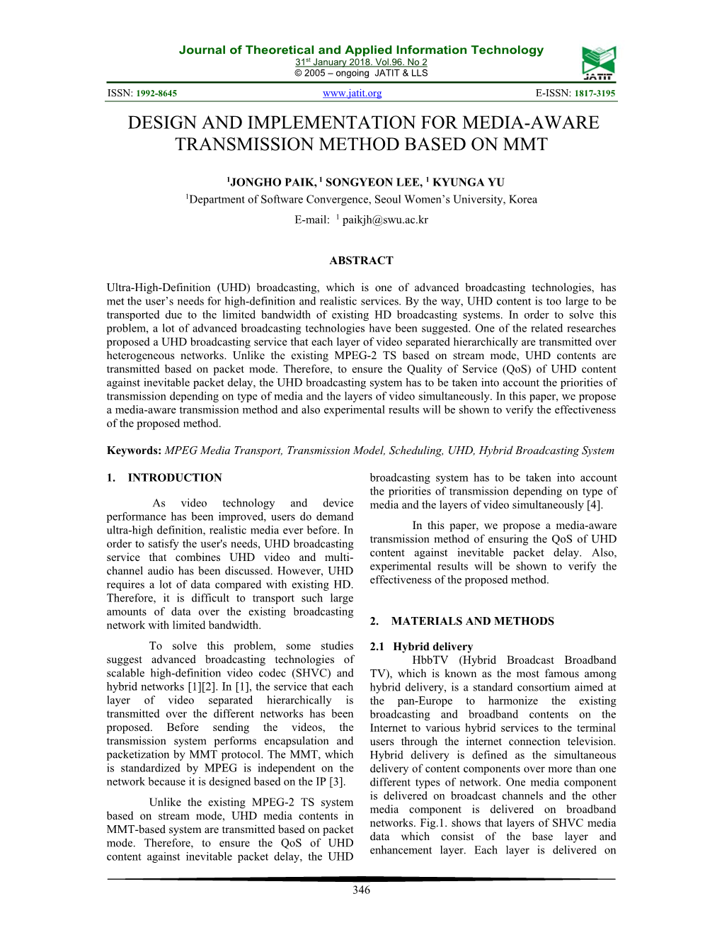 Design and Implementation for Media-Aware Transmission Method Based on Mmt