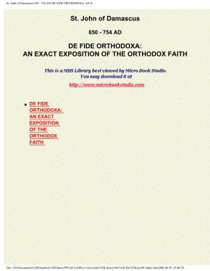 De Fide Orthodoxa: an E
