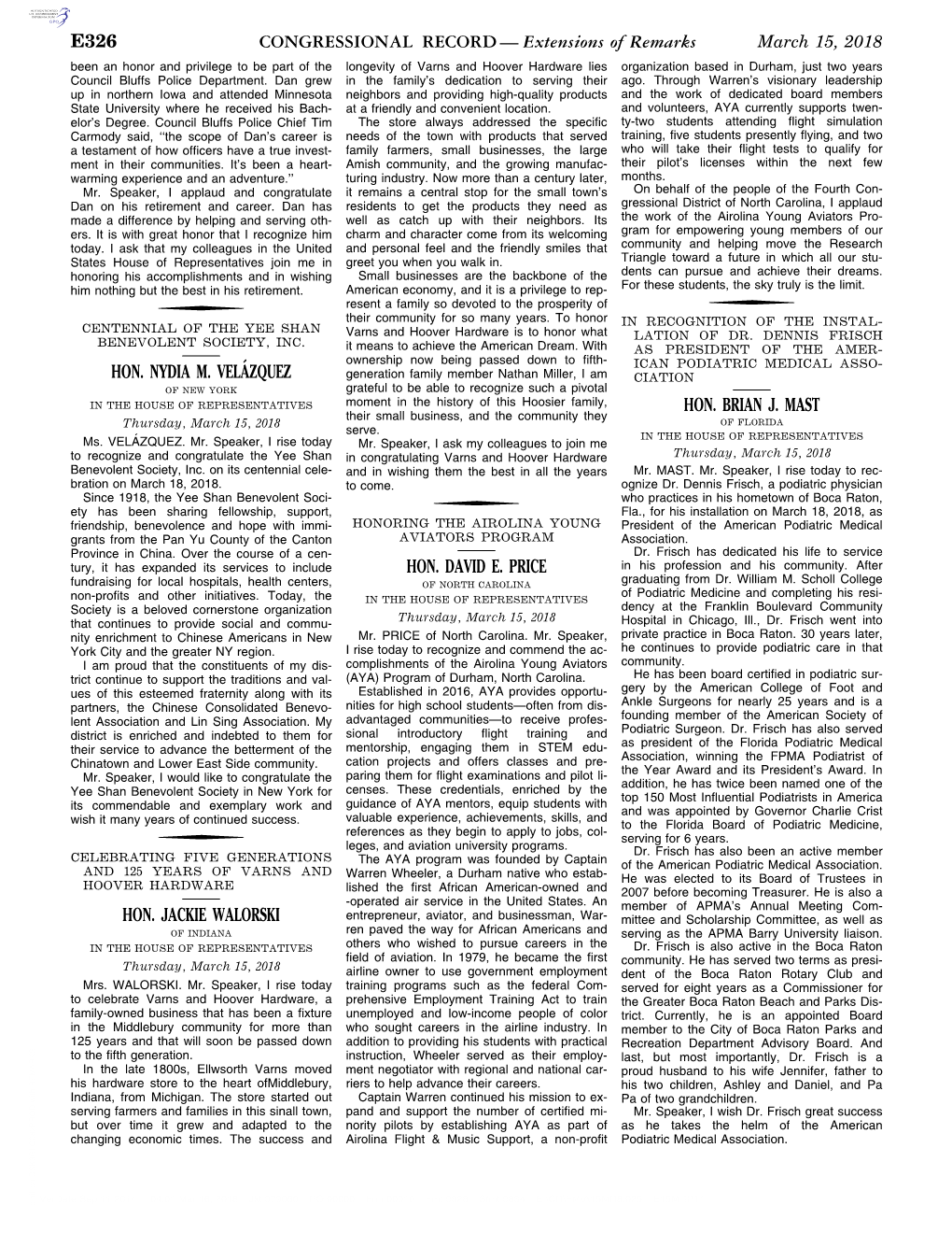CONGRESSIONAL RECORD— Extensions of Remarks E326 HON