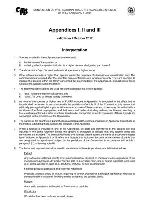 Appendices I, II and III (Valid from 4 October 2017)