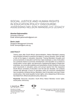 Social Justice and Human Rights in Education Policy Discourse: Assessing Nelson Mandela’S Legacy