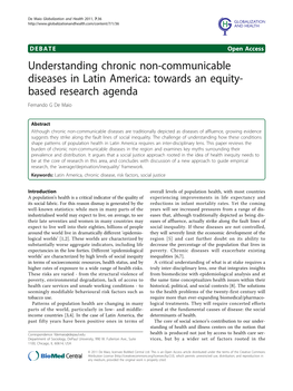 Understanding Chronic Non-Communicable Diseases in Latin America: Towards an Equity- Based Research Agenda Fernando G De Maio