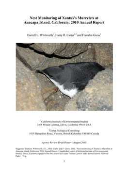 Nest Monitoring of Xantus's Murrelets at Anacapa Island, California: 2010