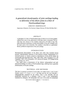 A Generalized Chondropathy of Joint Cartilage Leading to Deformity of The
