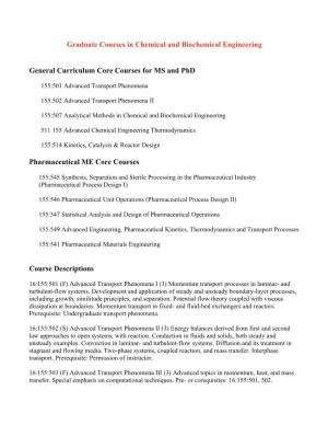 Graduate Courses in Chemical and Biochemical Engineering General