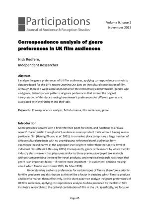 Correspondence Analysis of Genre Preferences in UK Film Audiences