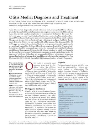 Otitis Media: Diagnosis and Treatment KATHRYN M
