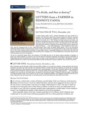 John Dickinson, Letters from a Farmer in Pennsylvania