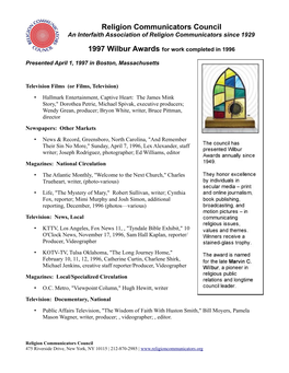 1997 Wilbur Award Winners