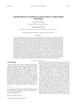 A Relationship Between Reflectivity and Snow Rate for a High-Altitude