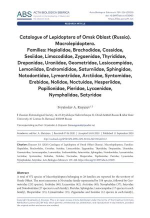 Catalogue of Lepidoptera of Omsk Oblast (Russia).Macrolepidoptera