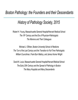 History of Boston of Pathology