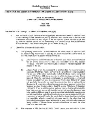 Illinois Department of Revenue Regulations Title 86 Part 100 Section 2197 FOREIGN TAX CREDIT