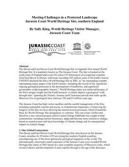 Meeting Challenges in a Protected Landscape Jurassic Coast World Heritage Site, Southern England