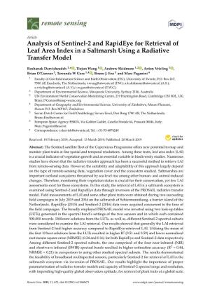 Analysis of Sentinel-2 and Rapideye for Retrieval of Leaf Area Index in a Saltmarsh Using a Radiative Transfer Model