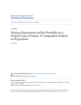 Mexican Repatriation and the Possibility for a Federal Cause of Action: a Comparative Analysis on Reparations Eric L