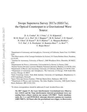 Swope Supernova Survey 2017A (Sss17a), the Optical Counterpart to a Gravitational Wave Source