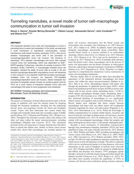 Tunneling Nanotubes, a Novel Mode of Tumor Cell–Macrophage Communication in Tumor Cell Invasion Samer J