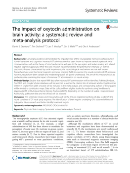 The Impact of Oxytocin Administration on Brain Activity: a Systematic Review and Meta-Analysis Protocol Daniel S