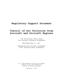 Regulatory Support Document Control of Air Pollution from Aircraft