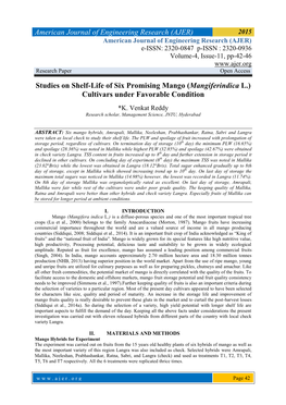 American Journal of Engineering Research (AJER) Studies on Shelf-Life of Six Promising Mango (Mangiferindica L.) Cultivars Under