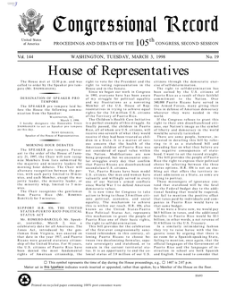 Congressional Record United States Th of America PROCEEDINGS and DEBATES of the 105 CONGRESS, SECOND SESSION