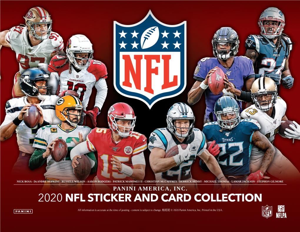 2020 NFL STICKER and CARD COLLECTION All Information Is Accurate at the Time of Posting - Content Is Subject to Change