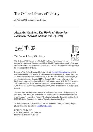 Online Library of Liberty: the Works of Alexander Hamilton, (Federal Edition), Vol