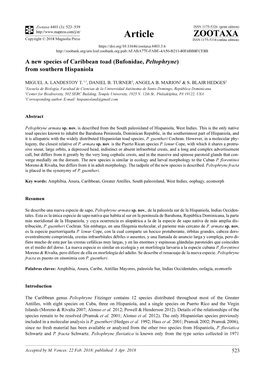 A New Species of Caribbean Toad (Bufonidae, Peltophryne) from Southern Hispaniola