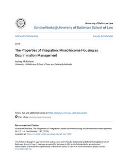 Mixed-Income Housing As Discrimination Management