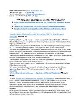 VTA Daily News Coverage for Monday, March 25, 2019 1
