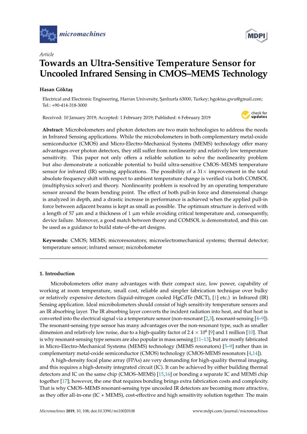 Towards an Ultra-Sensitive Temperature Sensor for Uncooled Infrared Sensing in CMOS–MEMS Technology