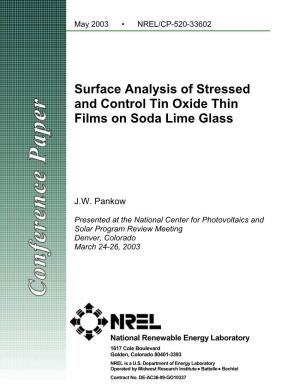 Surface Analysis of Stressed and Control Tin Oxide Thin Films on Soda Lime Glass
