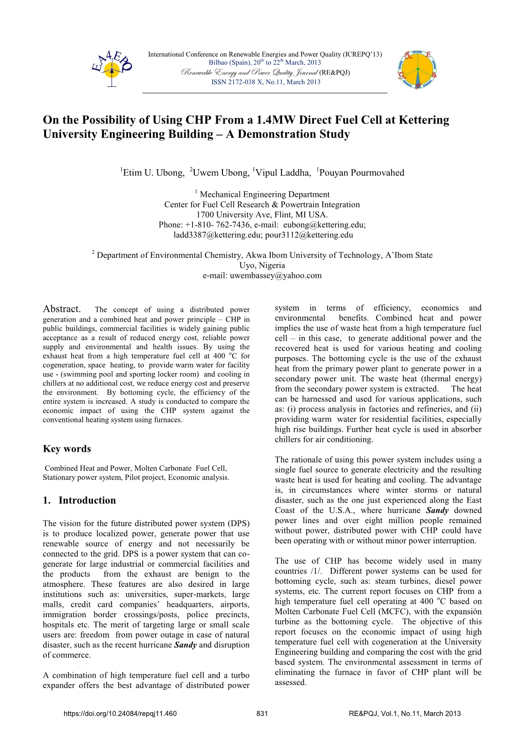 On the Possibility of Using CHP from a 1.4 MW Direct Fuel Cell At