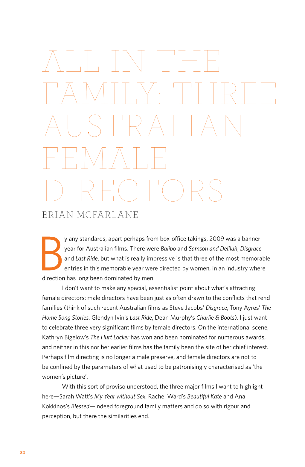 All in the Family: Three Australian Female Directors Brian Mcfarlane