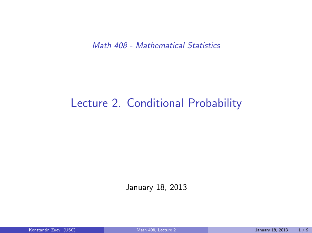 Lecture 2. Conditional Probability