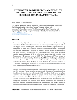 Integrating 1D-2D Hydrodynamic Model for Sabarmati Upper River Basin with Special Reference to Ahmedabad City Area