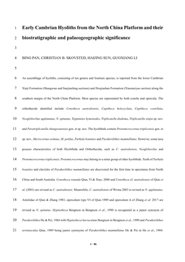 Early Cambrian Hyoliths from the North China Platform and Their