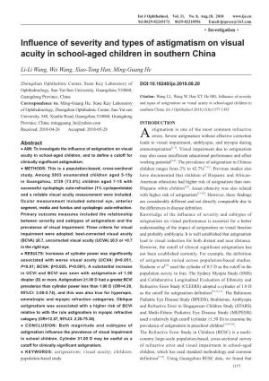 Influence of Severity and Types of Astigmatism on Visual Acuity in School-Aged Children in Southern China