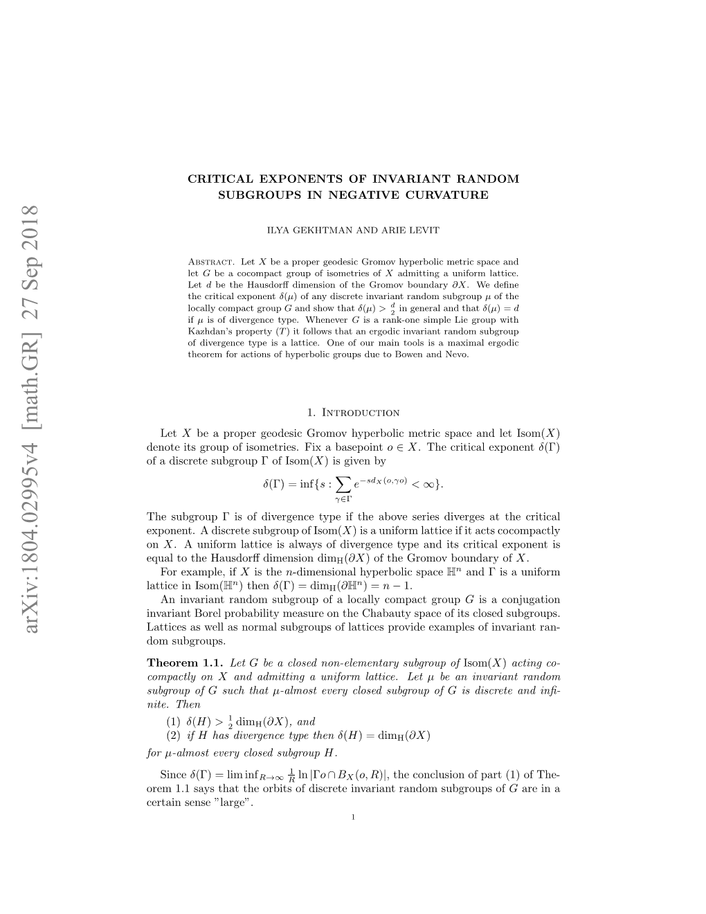 Critical Exponents of Invariant Random Subgroups in Negative Curvature