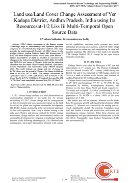 Land Use/Land Cover Change Assessment of Ysr Kadapa District, Andhra Pradesh, India Using Irs Resourcesat-1/2 Liss Iii Multi-Temporal Open Source Data