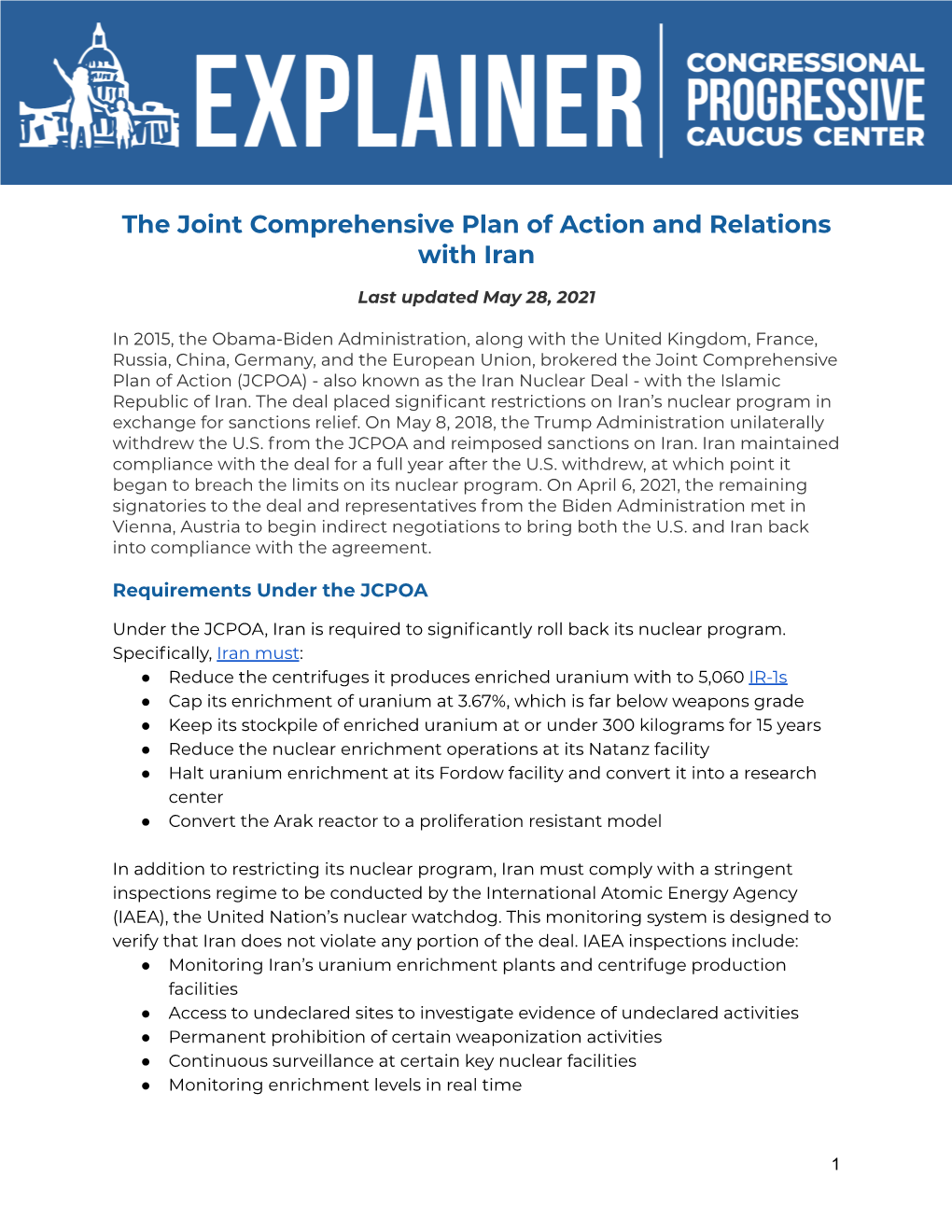 The Joint Comprehensive Plan of Action and Relations with Iran