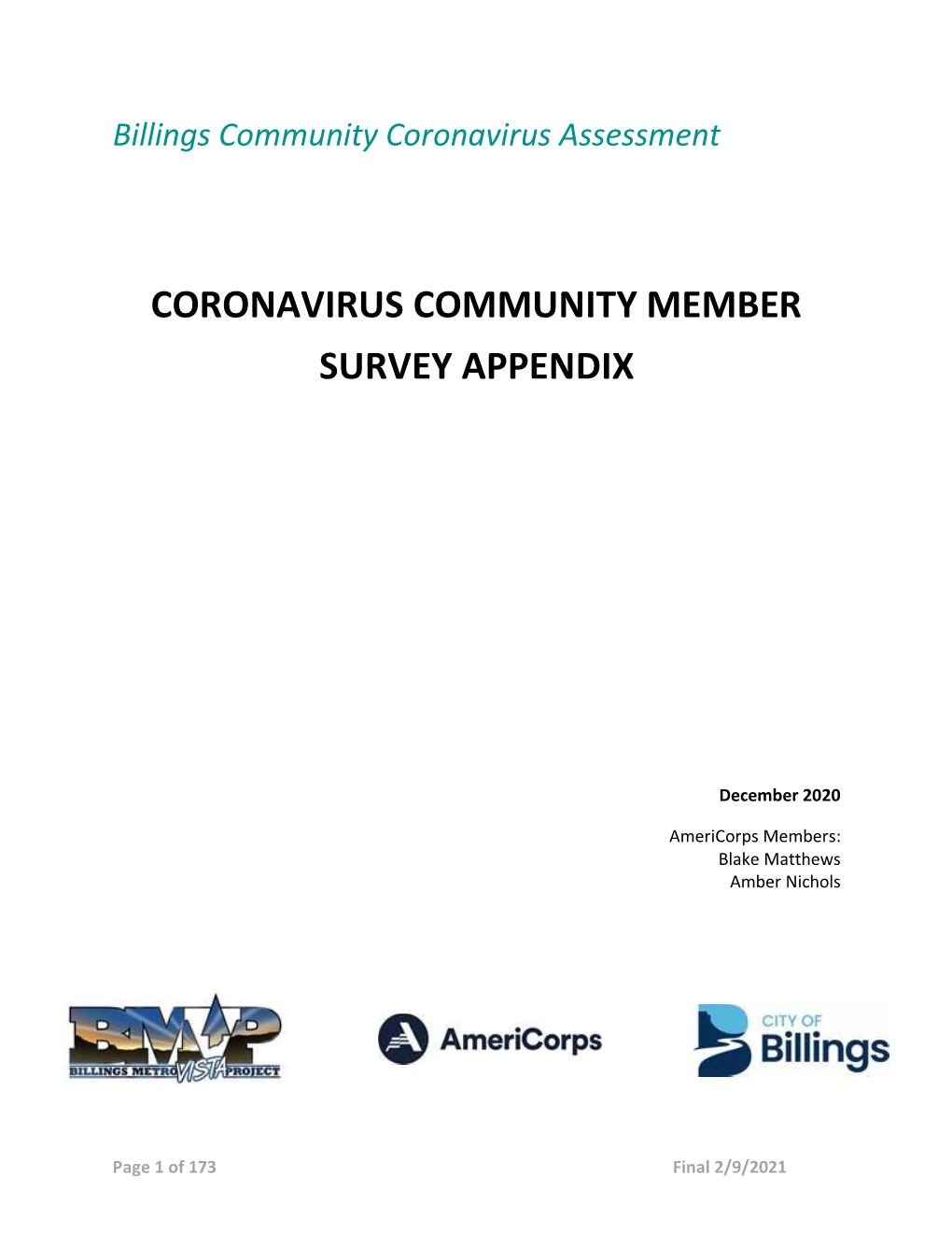 Coronavirus Community Member Survey Appendix