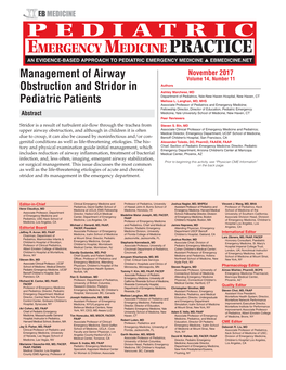 Management of Airway Obstruction and Stridor in Pediatric Patients