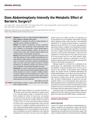 Does Abdominoplasty Intensify the Metabolic Effect of Bariatric Surgery?