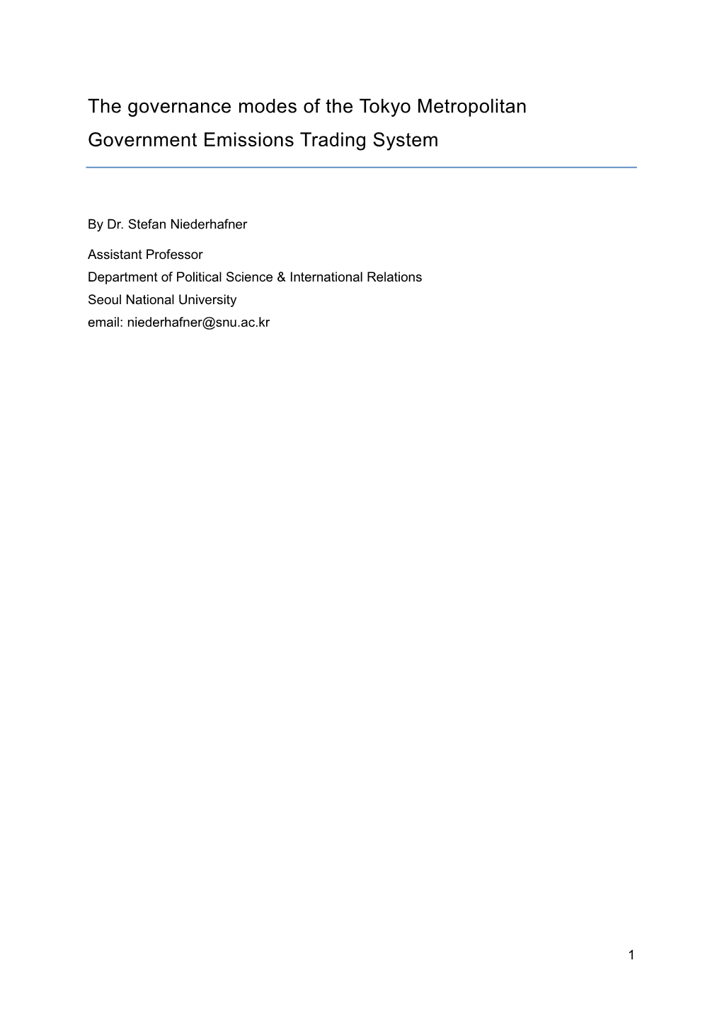 The Governance Modes of the Tokyo Metropolitan Government Emissions Trading System