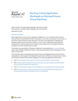 Running Critical Application Workloads on Microsoft Azure Virtual Machines