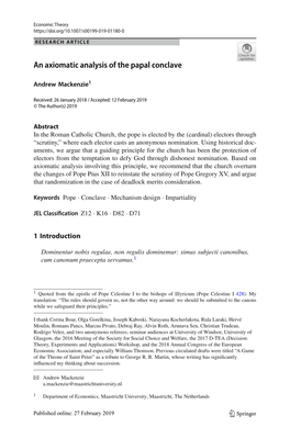 An Axiomatic Analysis of the Papal Conclave