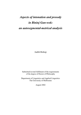 Aspects of Intonation and Prosody in Bininj Gun-Wok: an Autosegmental-Metrical Analysis